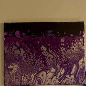 Original acrylic purple streak fluid art on canvas. 14” X 11” No frame needed.